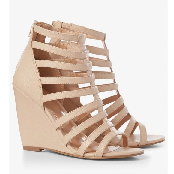 Express Faux Lizard Wedge Heel Cage Sandal​​​​​​​​​​ - Picture 1 of 3